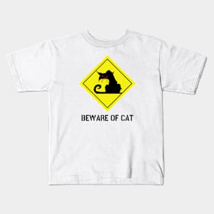 WARNING BEWARE OF CAT crazy cool cat lover cat owner gift Kids T-Shirt